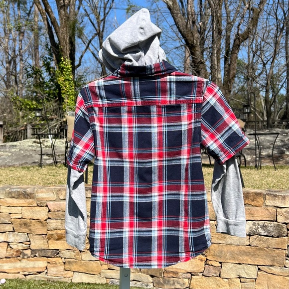 Greendog Flannel Shirt with Gray Hoodie and Long Sleeves - Picture 6 of 14